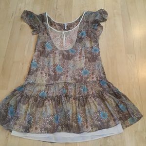 Free People Tan Floral Tunic SZ 10